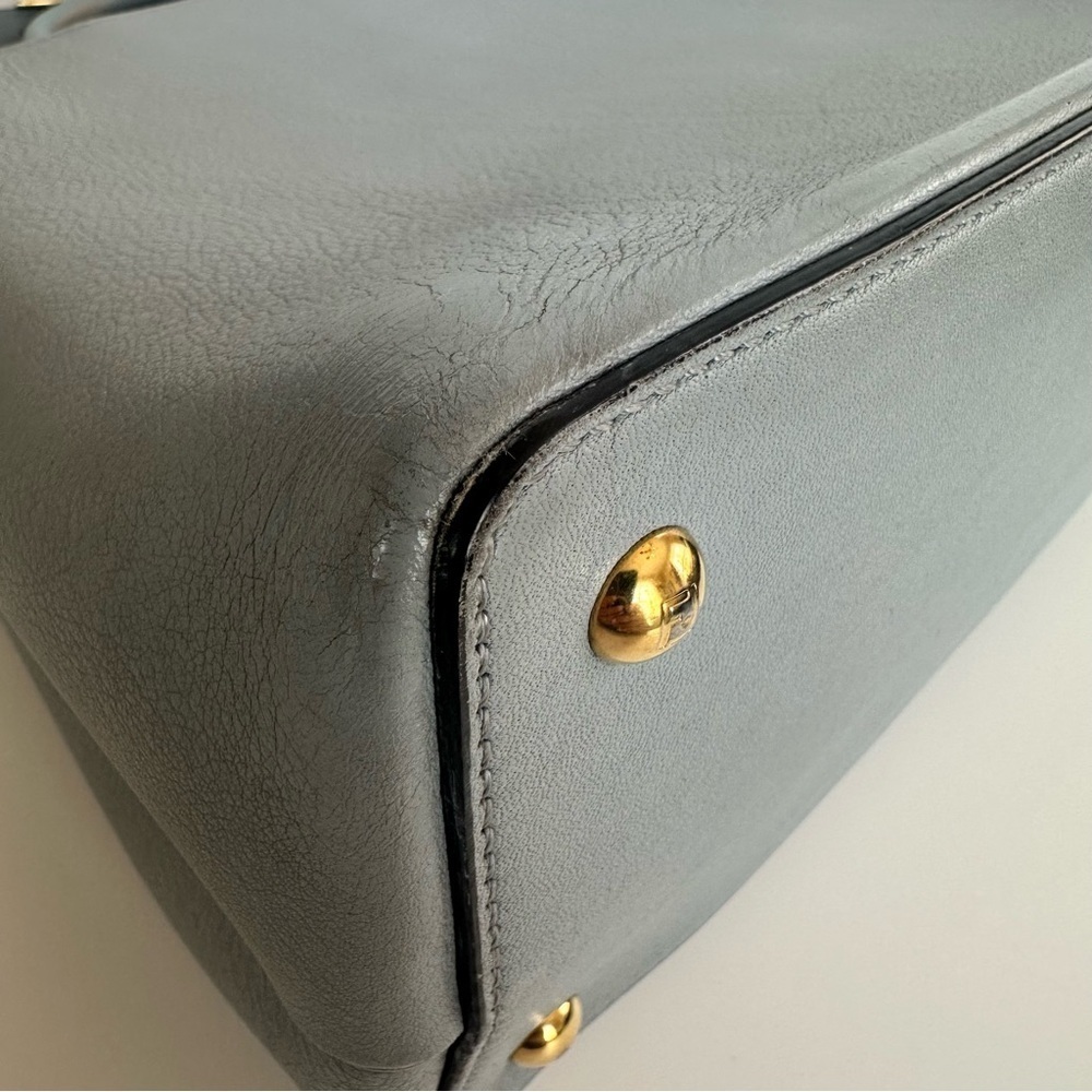 FENDI 2JOURS Vitello Elite Petite 2Jours Light Blue Charm Cuoio Saffiano Bag - Picture 7 of 16